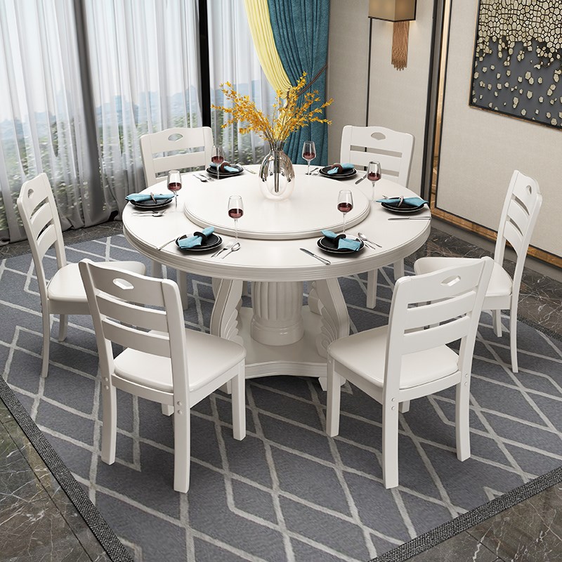 实木餐桌椅圆形带转盘橡木中式大圆歺桌饭店吃饭桌子家用餐桌