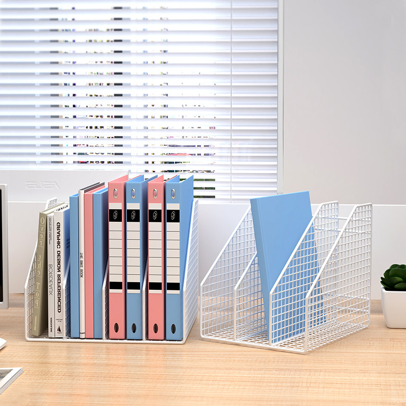桌面文件收纳层架办公资料档案书立架金属置物架桌上小型书架文件