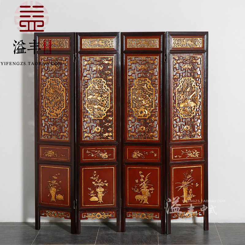 中式酒店屏风隔断折叠客厅实木雕花装饰移动折屏明清仿古做旧玄关,住宅家具,折屏,淘宝优惠券,粉丝福利购,淘宝优惠卷