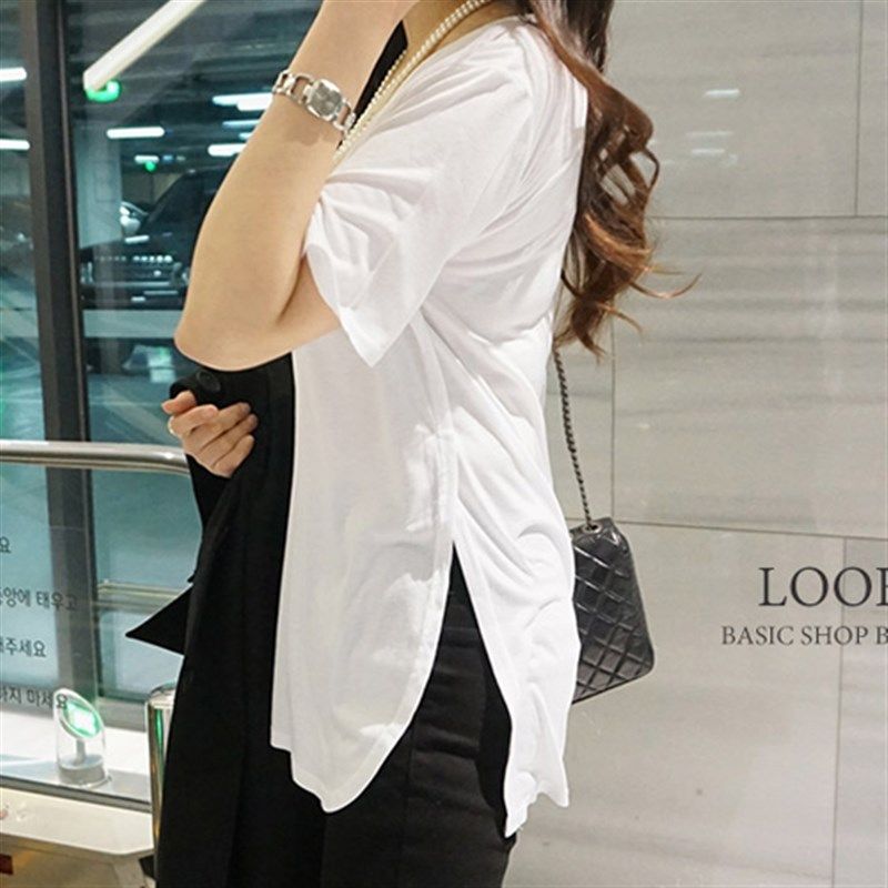 韩国女装2021夏季新品时尚侧开叉休闲宽松白色短袖T恤女薄款上衣,女装/女士精品,时尚防晒服,淘宝优惠券,粉丝福利购,淘宝优惠卷