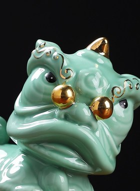 东方泥土陶瓷狮头舞狮子高档摆件客厅电视柜装饰家居乔迁新居礼品