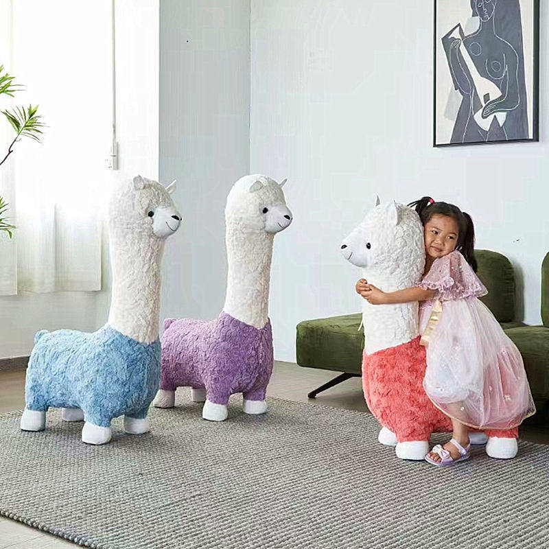 网红羊驼坐凳动物凳子卡通可爱儿童沙发毛绒凳客厅摆件落地换鞋凳,住宅家具,儿童凳,淘宝优惠券,粉丝福利购,淘宝优惠卷