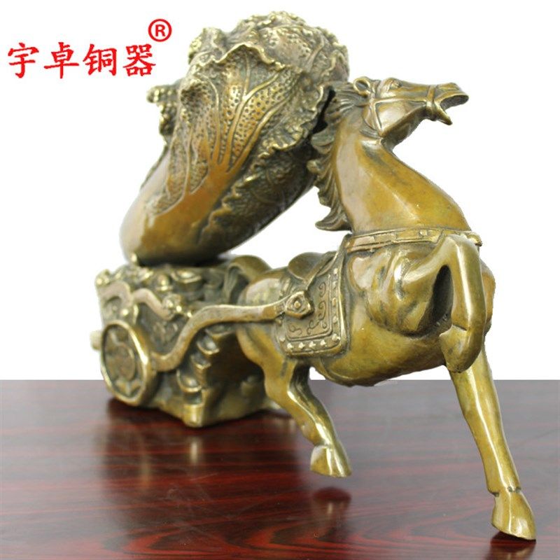 宇卓铜器纯铜马拉白菜工艺品摆件黄铜马家居办公室摆设