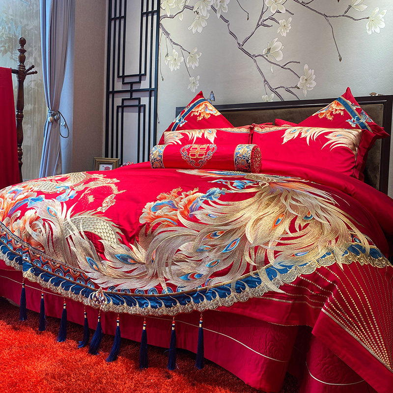 梵间180S结婚高端龙凤四件套全棉婚庆新房纯棉长绒棉牀盖欧式牀品