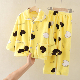 秋冬季儿童睡衣法兰绒宝宝小孩男童女童大童珊瑚绒加厚款春秋套装