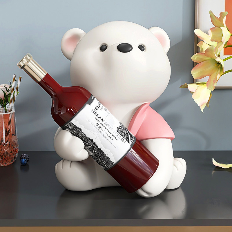 奶油风熊红酒架摆件酒柜家居装饰品客厅餐边柜餐桌橱柜乔迁礼物