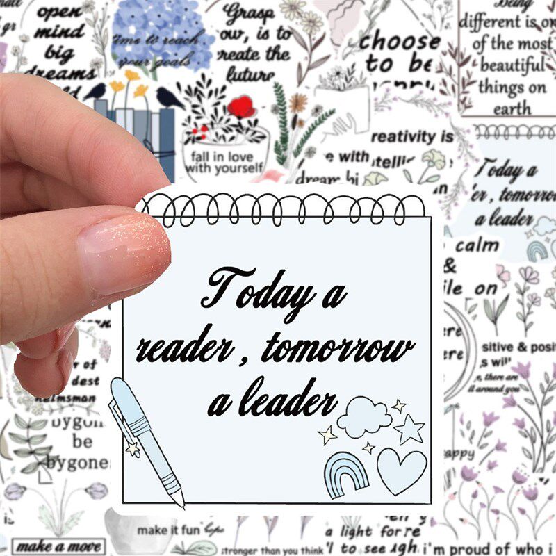 50张小清新田园风励志加油语录英文版贴纸装饰笔记本书架相框画手