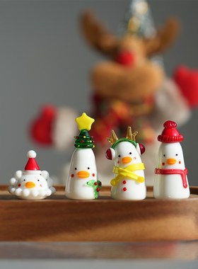 淄博琉璃手作冬日圣诞雪人鸭车载中控台装饰摆件治愈系圣诞节礼物