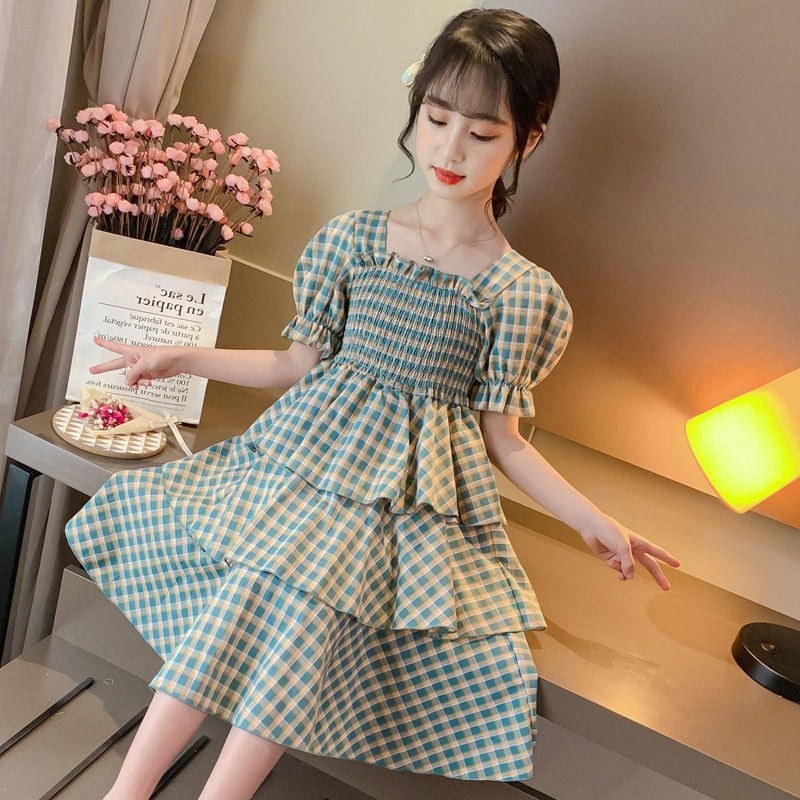 夏装女童蛋糕裙连衣裙中大儿童格子裙小女孩公主裙子2023新款洋气,女装/女士精品,连衣裙,淘宝优惠券,粉丝福利购,淘宝优惠卷