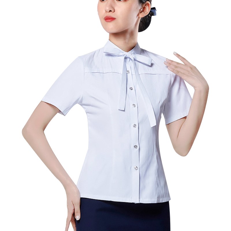 移动工作服女长袖衬衫移动公司营业厅员工制服蓝色白色衬衣春秋