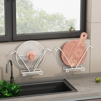 厨房置物架壁挂式锅盖墙上放置架免打孔锅盖架砧板收纳架带接水盘