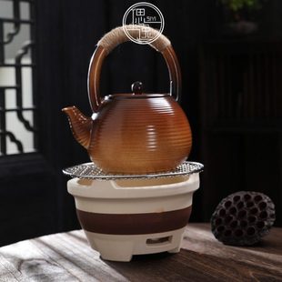 围炉煮茶室内碳火炉玻璃烤茶器商用港式打边炉砂锅泥炉火锅烧烤炉