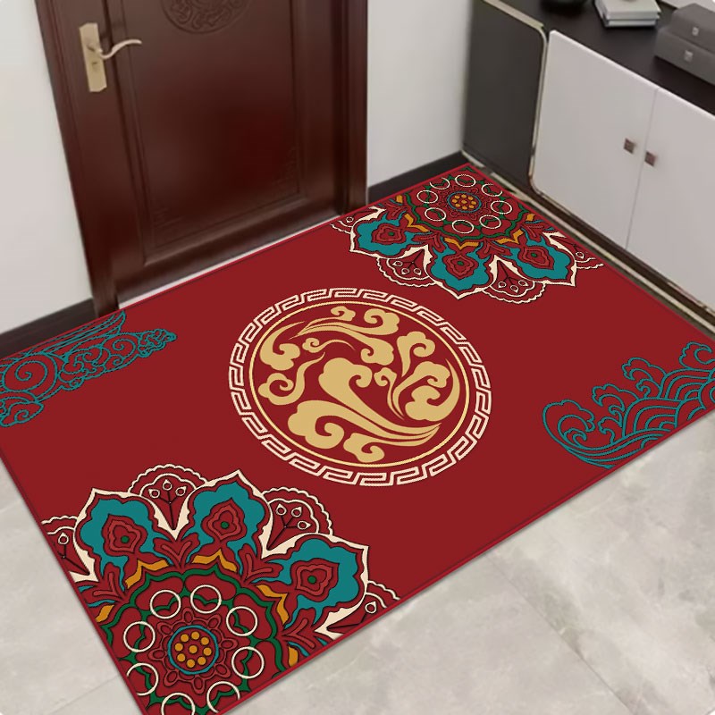 中式地垫入户门垫家用红色喜庆进门地毯玄关门口踩脚垫防滑门口垫