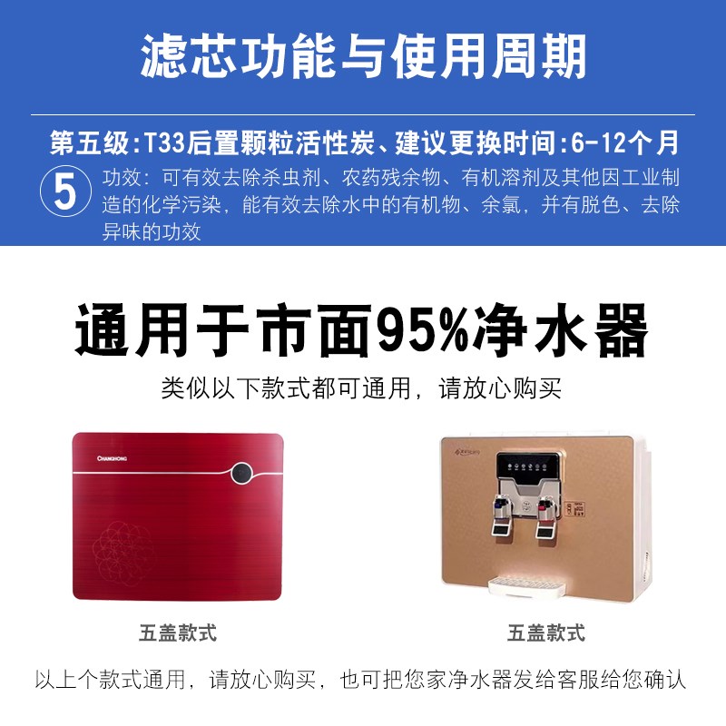 5寸通用后置CTO 厨房家用净水器 过滤器椰壳滤芯饮水机过滤器配件