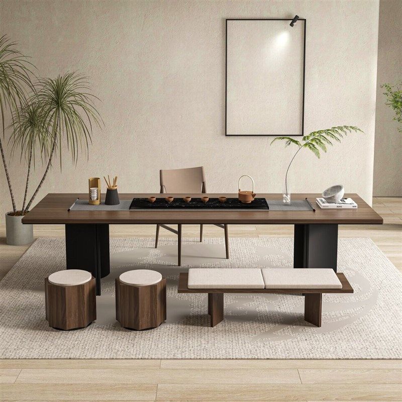 新中式胡桃木茶桌椅组合禅意国风实木茶台家用茶室高端泡茶桌定制