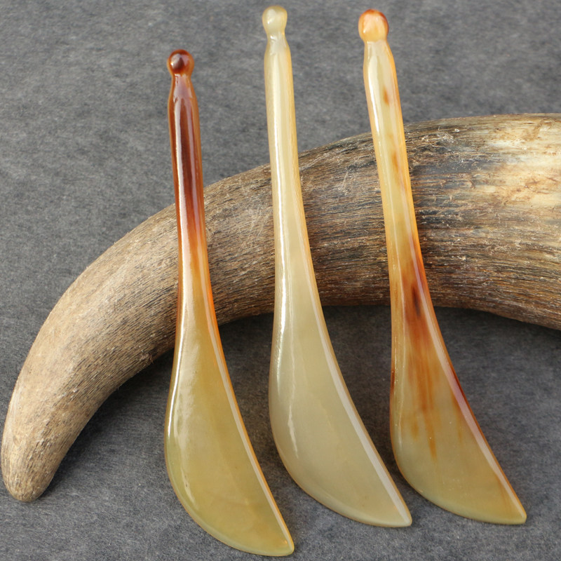 天然白牦牛角脸部眼部拨筋点穴棒刮脸刀面部刮痧眼霜面霜导入棒