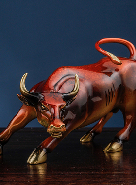 纯铜牛摆件办公室牛气冲天样板房客厅招财生肖牛转乾坤桌面装饰品