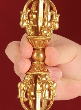 藏式五股九股金刚杵手把件尼泊尔饰品黄铜鎏金解压把玩 家居摆件