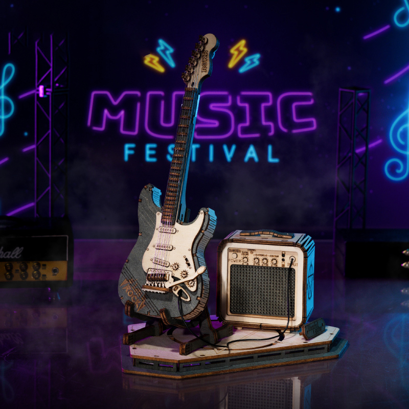 稀奇物迷你乐器小型吉他积木3d拼图木质拼装模型摆件diy手工