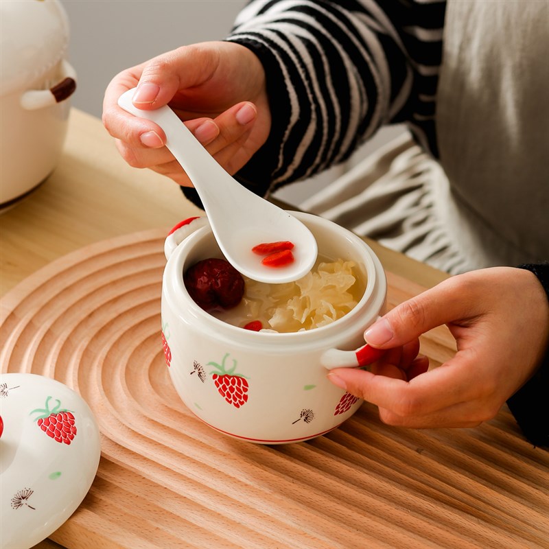 日式陶瓷隔水炖盅带盖双耳小汤盅炖罐家用内胆燕窝蒸蛋盅专用炖碗