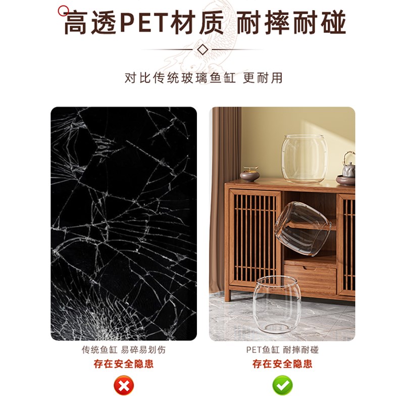 鱼缸生态缸客厅小型2024新款桌面观赏塑料圆形一体成型仿玻璃防摔