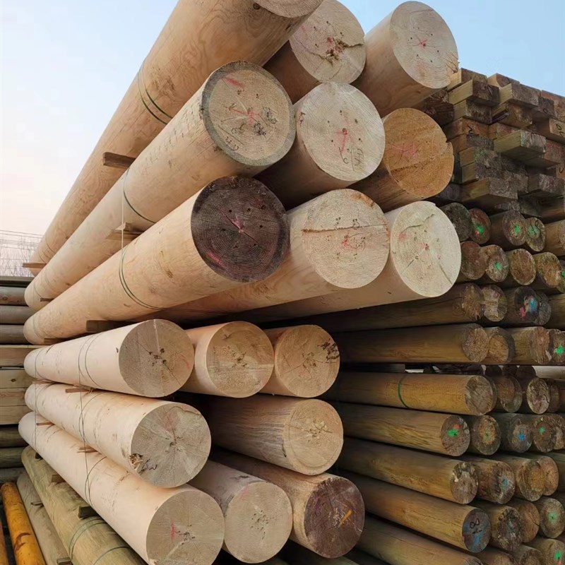 户外防腐木圆木柱杉木杆松木原木房梁横梁立柱胶合柱樟子松板材