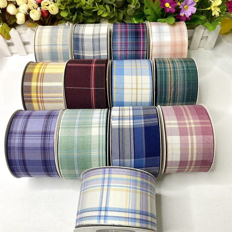 DIY材料日系JK蝴蝶结格子织带6厘米宽丝带25码