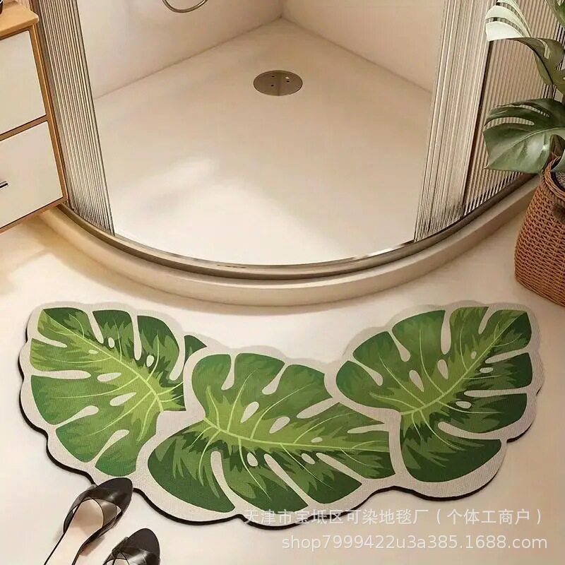 浴室地垫小清新异形弧形龟背竹淋浴间门口吸水脚垫卫生间脚垫