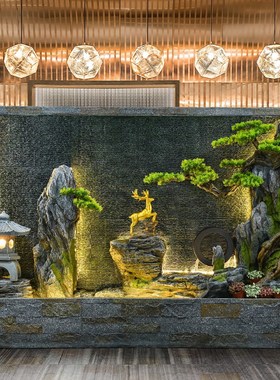装饰水幕墙背景假山流水喷泉入户办公室公司水景酒店落地景观摆件