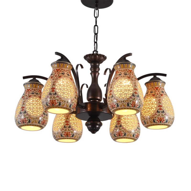 中式仿古陶瓷吊灯东南亚风格客厅餐厅卧室书房吊灯头吸吊两用