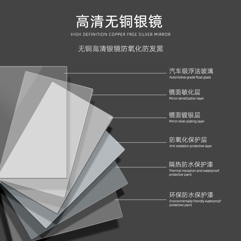 浴室镜子卫生间贴墙自粘洗面台挂墙式免打孔家用酒店定制防爆银镜