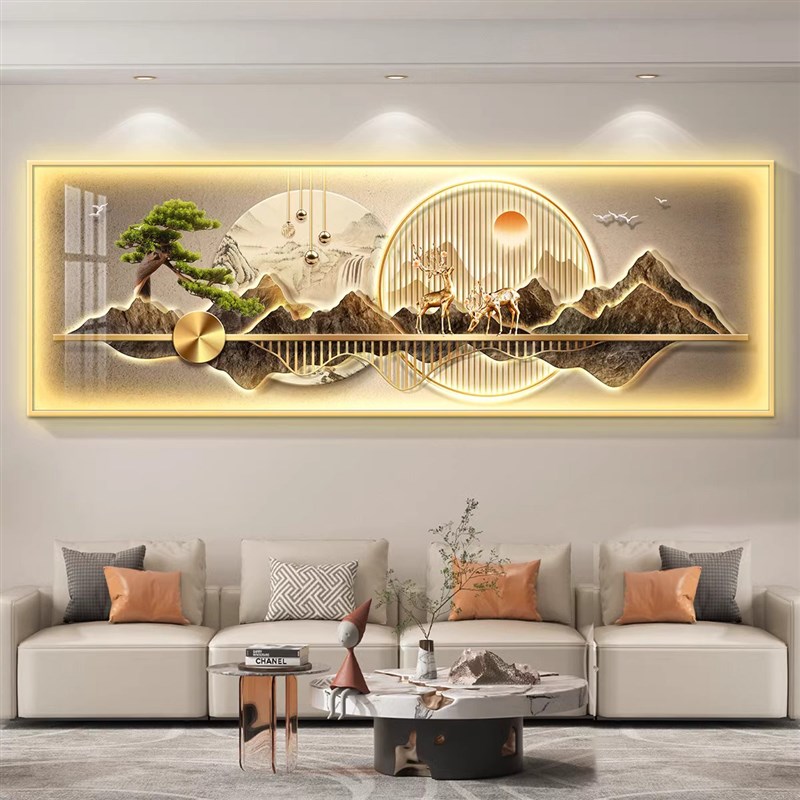 带灯靠山图客厅沙发背景墙壁画22新款高档大气装饰画横幅壁灯画