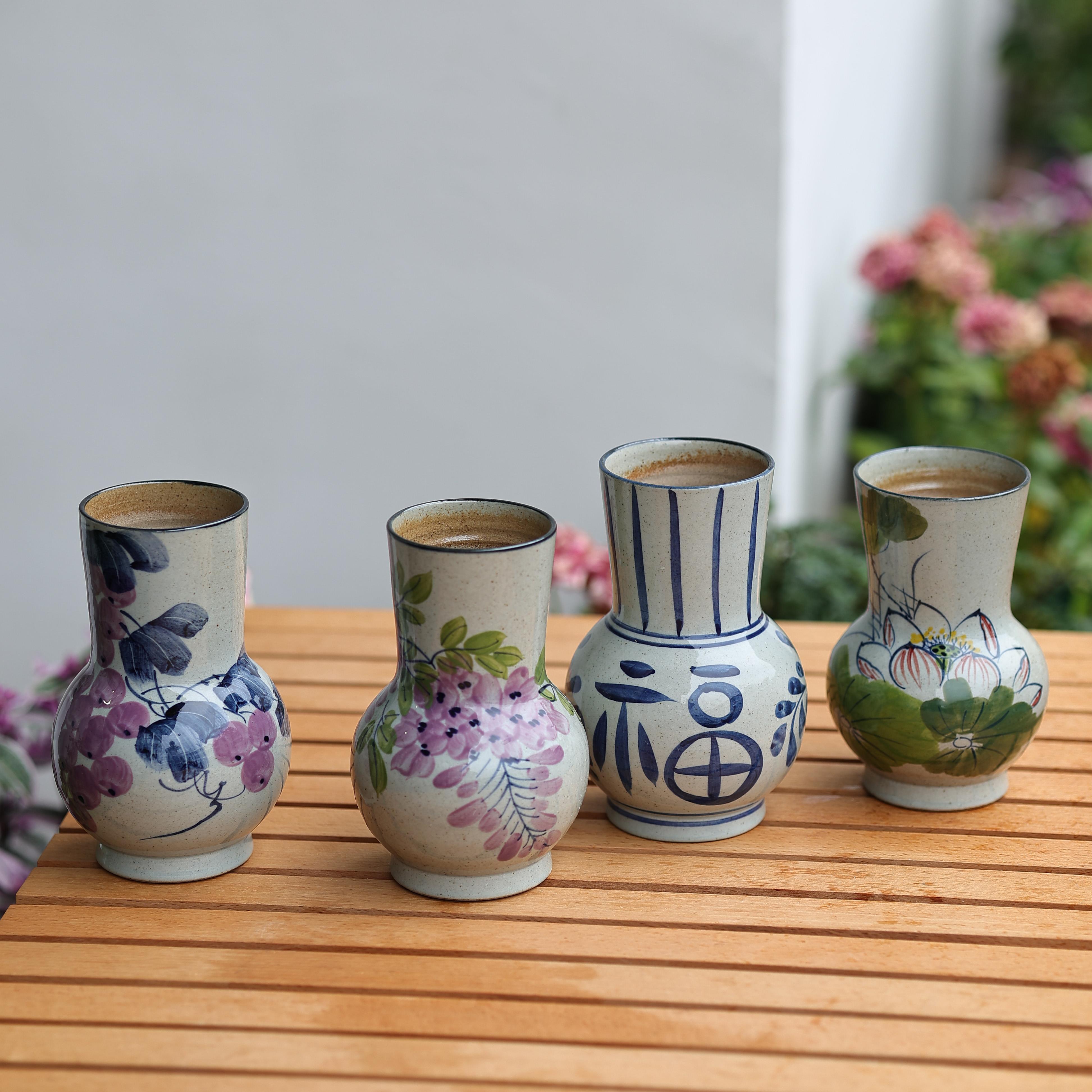 景德镇灰陶泥高温陶瓷花瓶摆件手工手绘水培花器复古青花餐桌花瓶