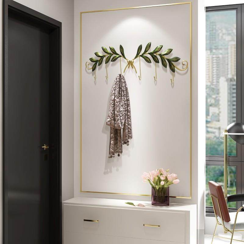 北欧玄关挂钩入户挂衣架橄榄简约免打孔创意进门钥匙壁挂衣钩架