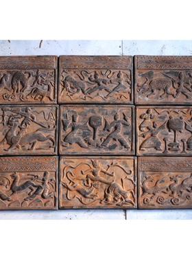 汉代画像砖摆件仿古灰陶砖雕壁画古建筑装饰砖狩猎画像砖画像石