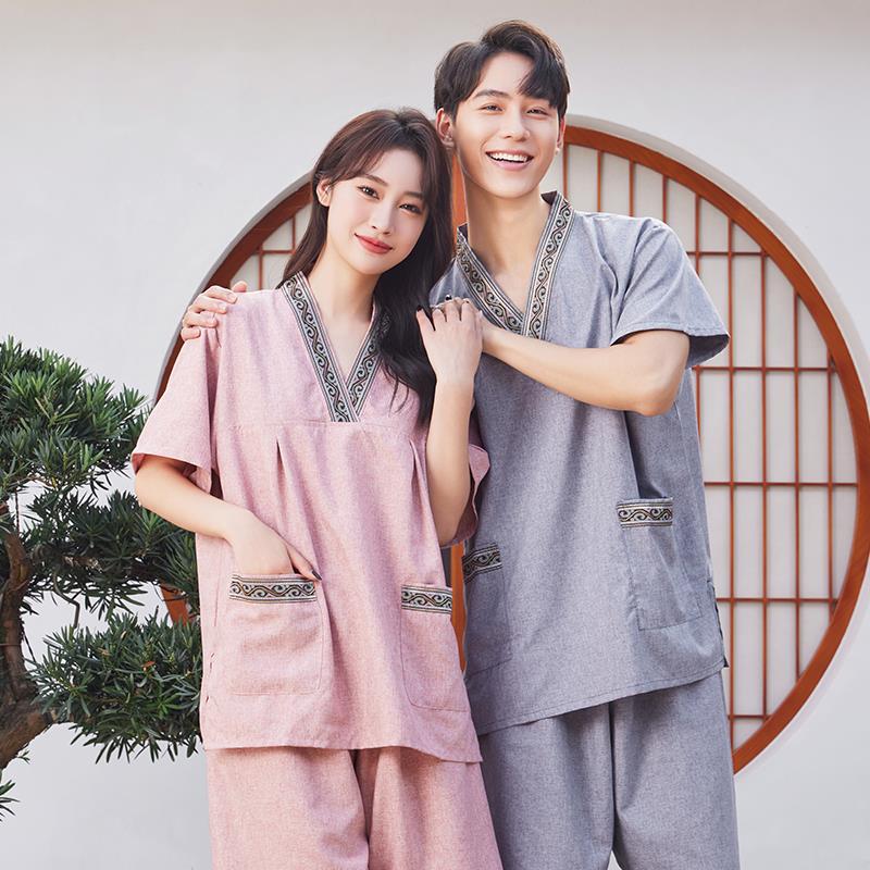 2025新款汗蒸服天丝棉麻高档盐蒸桑拿服足疗按摩酒店洗浴浴服客人
