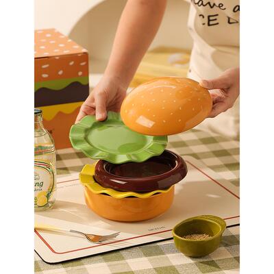 汉堡包碗盘套装礼盒造型好看的盘子沙拉甜品可爱餐具礼物儿童饭碗
