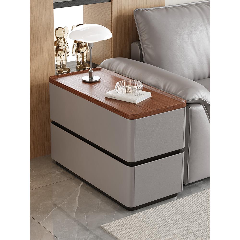 实木沙发边柜现代简约可移动侧边柜带插座密码锁储物柜客厅茶水柜