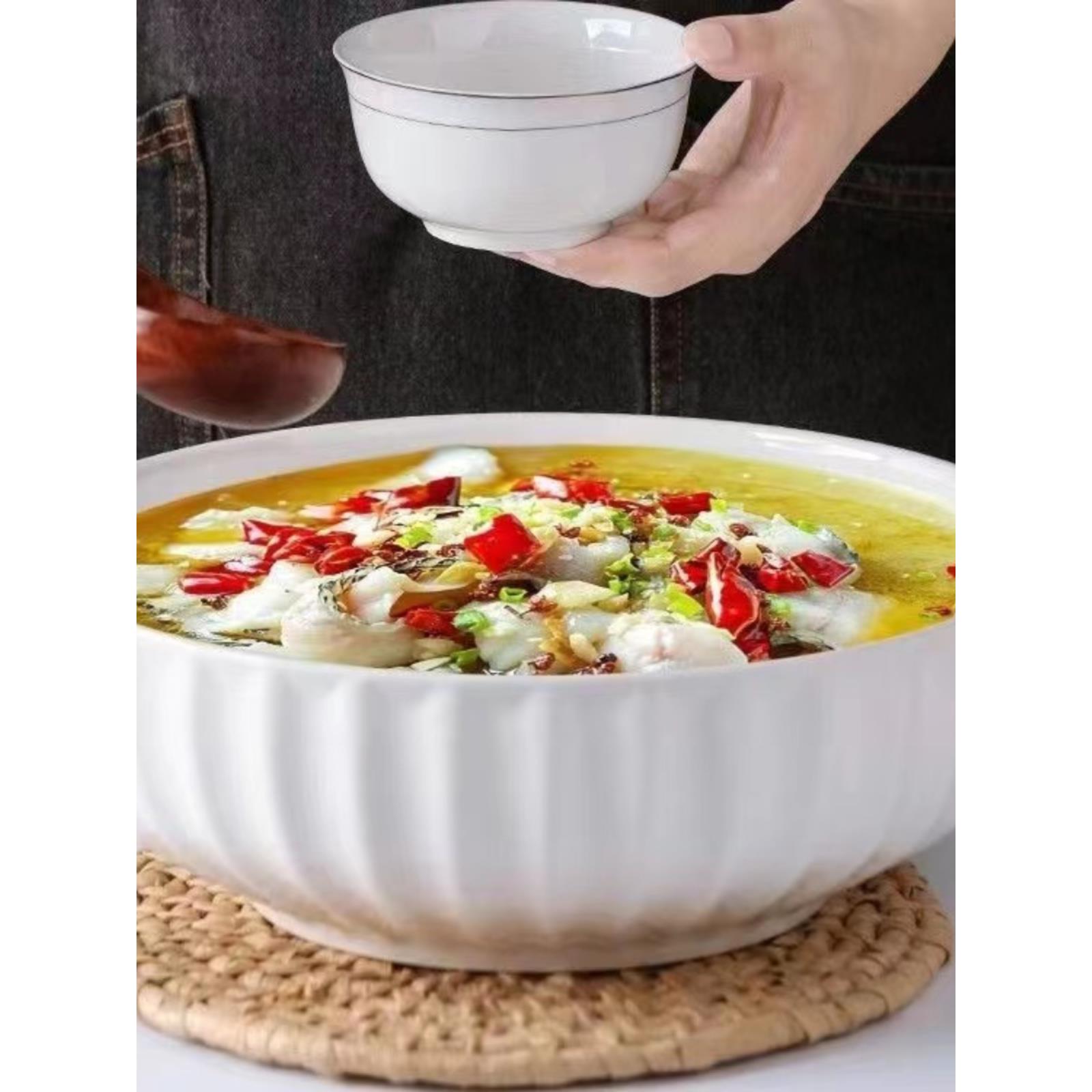 纯白色超大号汤碗家用大盘子水煮鱼大碗12寸酸菜鱼碗商用陶瓷面碗