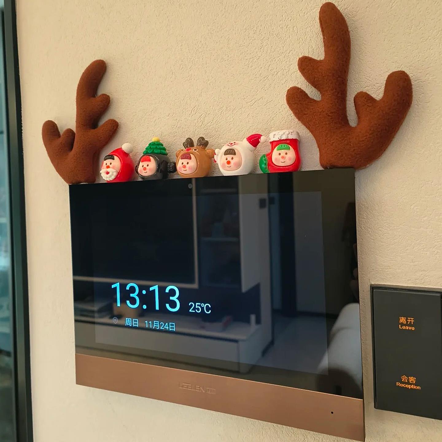 圣诞可视门铃装饰摆件边框麋鹿角圣诞娃娃遮丑神器圣诞节氛围物件