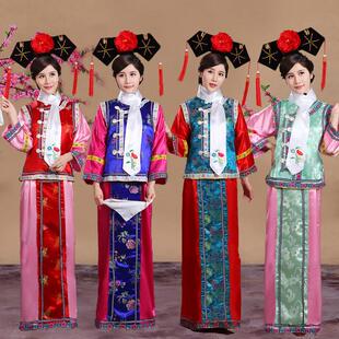 清朝宫廷古装女还珠格格服装甄嬛传宫女反串表演服满族旗服演出服