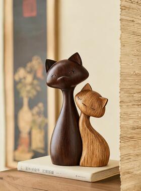 中古风猫咪摆件一对电视柜家居工艺装饰品客厅书房桌面博古架小众