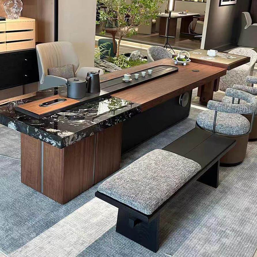 新中式胡桃木实木茶桌椅组合办公室家用客厅茶几套装一体泡茶台