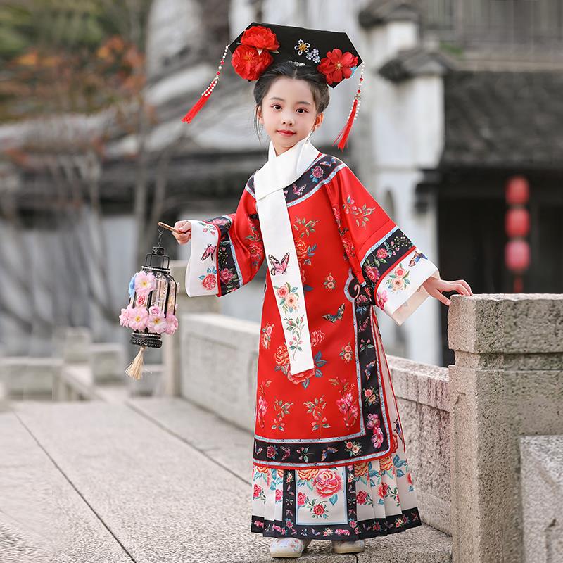 清朝格格服装儿童满族公主旗装女童宝宝清代宫廷风套装摄影演出服