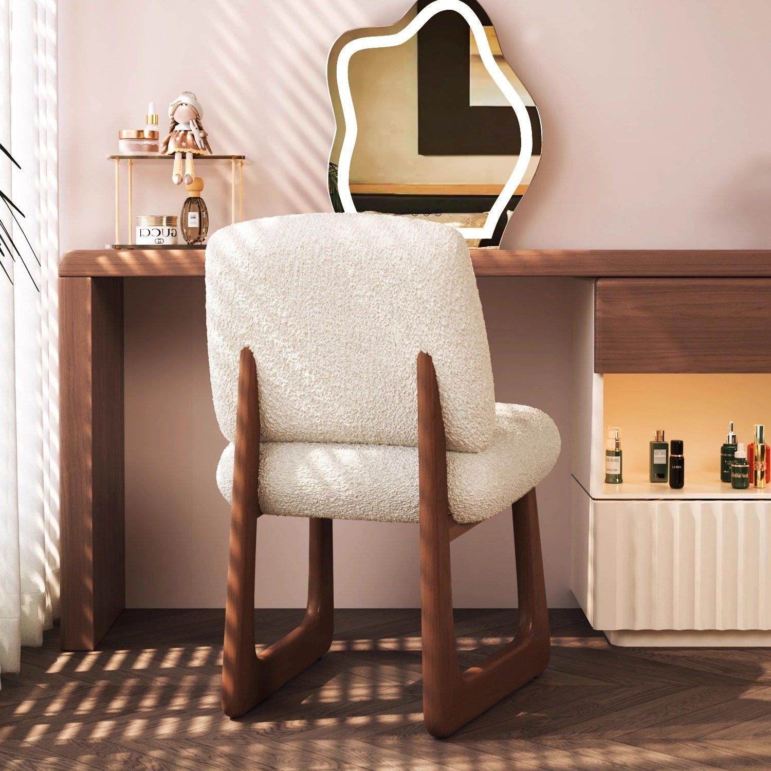 奶油风实木梳妆凳卧室现代简约布艺化妆凳北欧轻奢家用梳妆台椅子,住宅家具,梳妆凳,淘宝优惠券,粉丝福利购,淘宝优惠卷