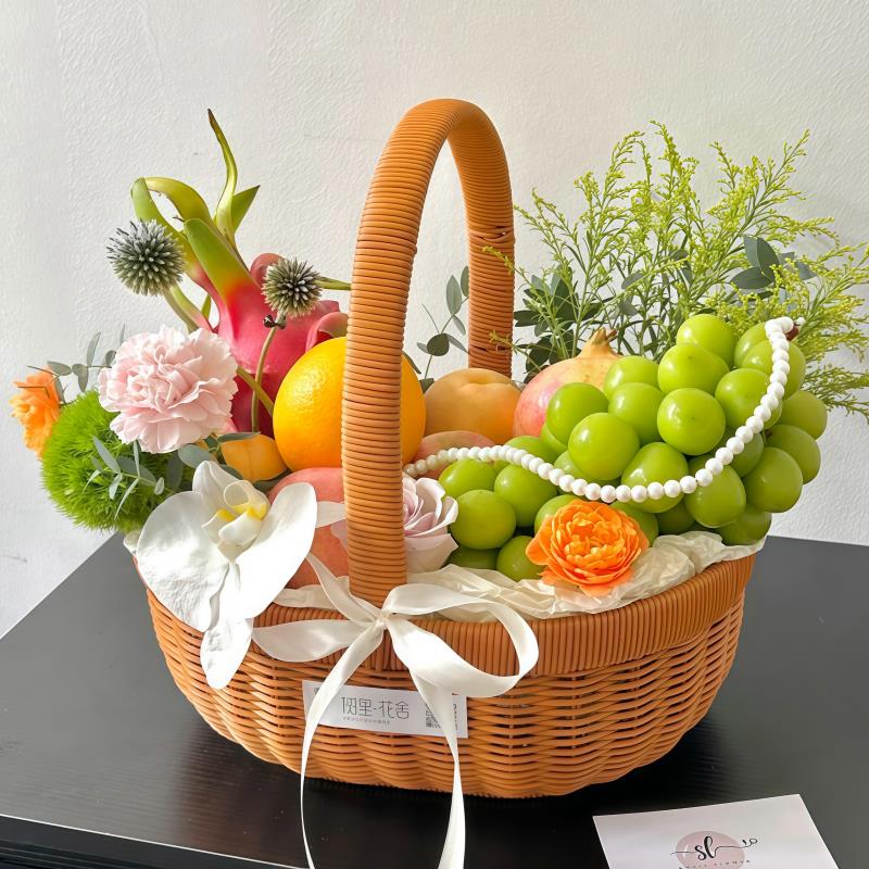 仿藤编织收纳篮子手提篮月子水果篮花艺水果礼盒节日伴手礼野餐篮