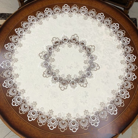 欧式圆桌布转盘桌布圆形餐桌布圆角几布装饰布蕾丝边布艺米黄中式