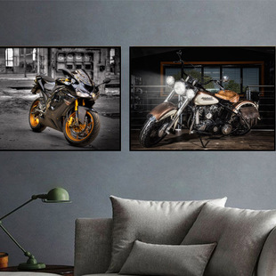 车挂画工业风哈雷摩车题俱乐部汽修厂装饰画修车店壁画