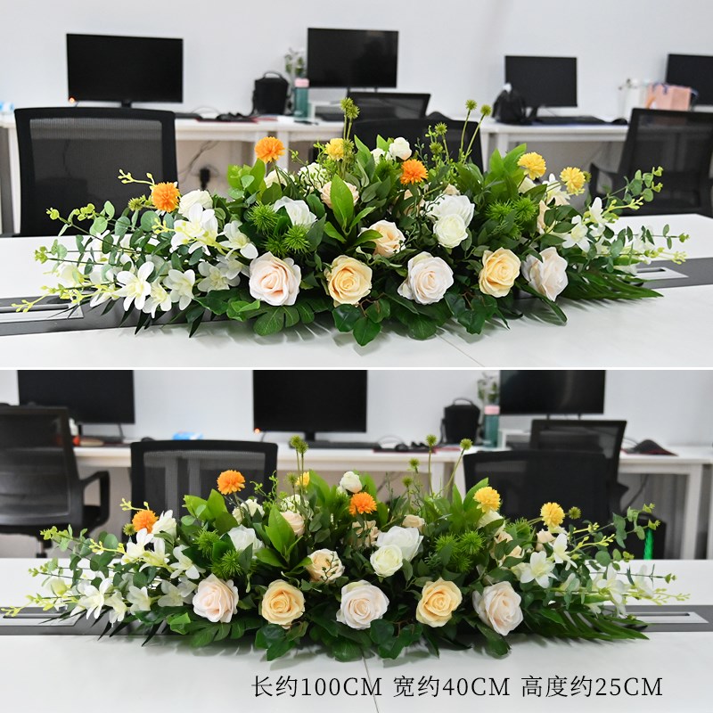 高端商务会议桌花森系仿真花摆件酒店餐厅签到台活动长桌摆放花艺