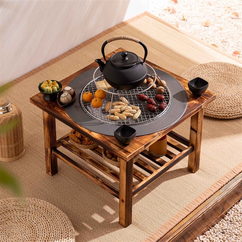 烤火盆围聚煮茶炉子家用室内农村碳火烤火炉冬天实木取暖炉炭火盆